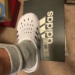 Adidas White and Black Slip-On Mule/Clogs